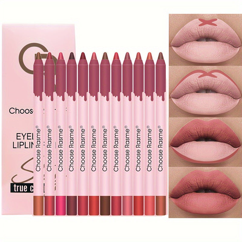 12pcs Lip Liner Set Pink & Cream Shades Natural Look All Skin Types Red Tones