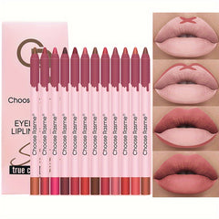 12pcs Lip Liner Set Pink & Cream Shades Natural Look All Skin Types Red Tones