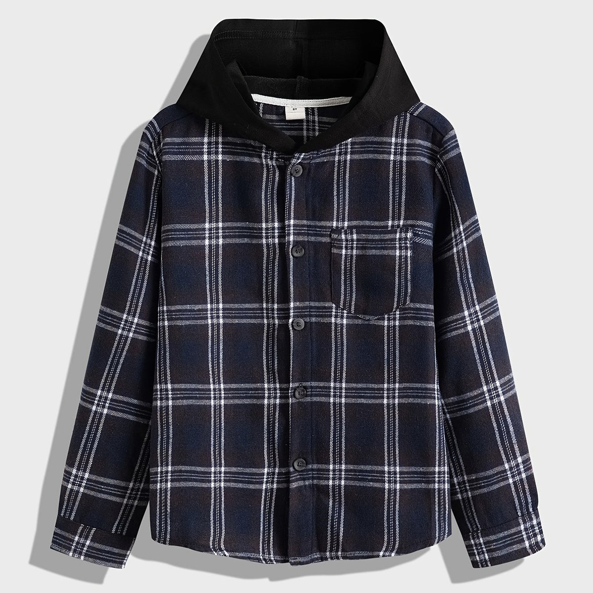Boys Flannel Hooded Plaid Shirts Button Long Sleeve Tops