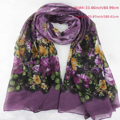 Purple Floral Print Vintage Scarf Warm Shawl Turban Beach Travel Sun