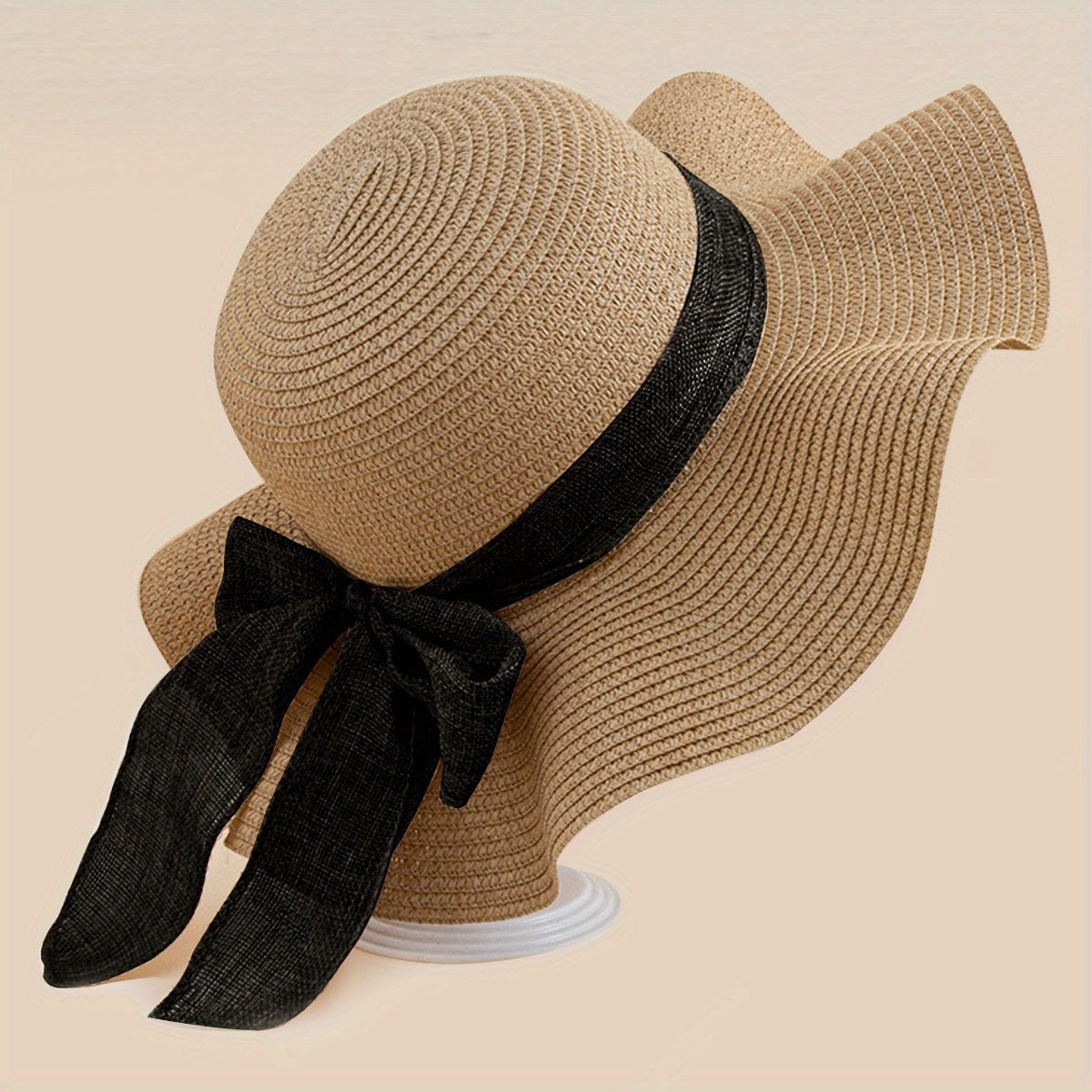 Floppy Ruffles Bowknot Sun Hat Frayed Brim Sun Hat