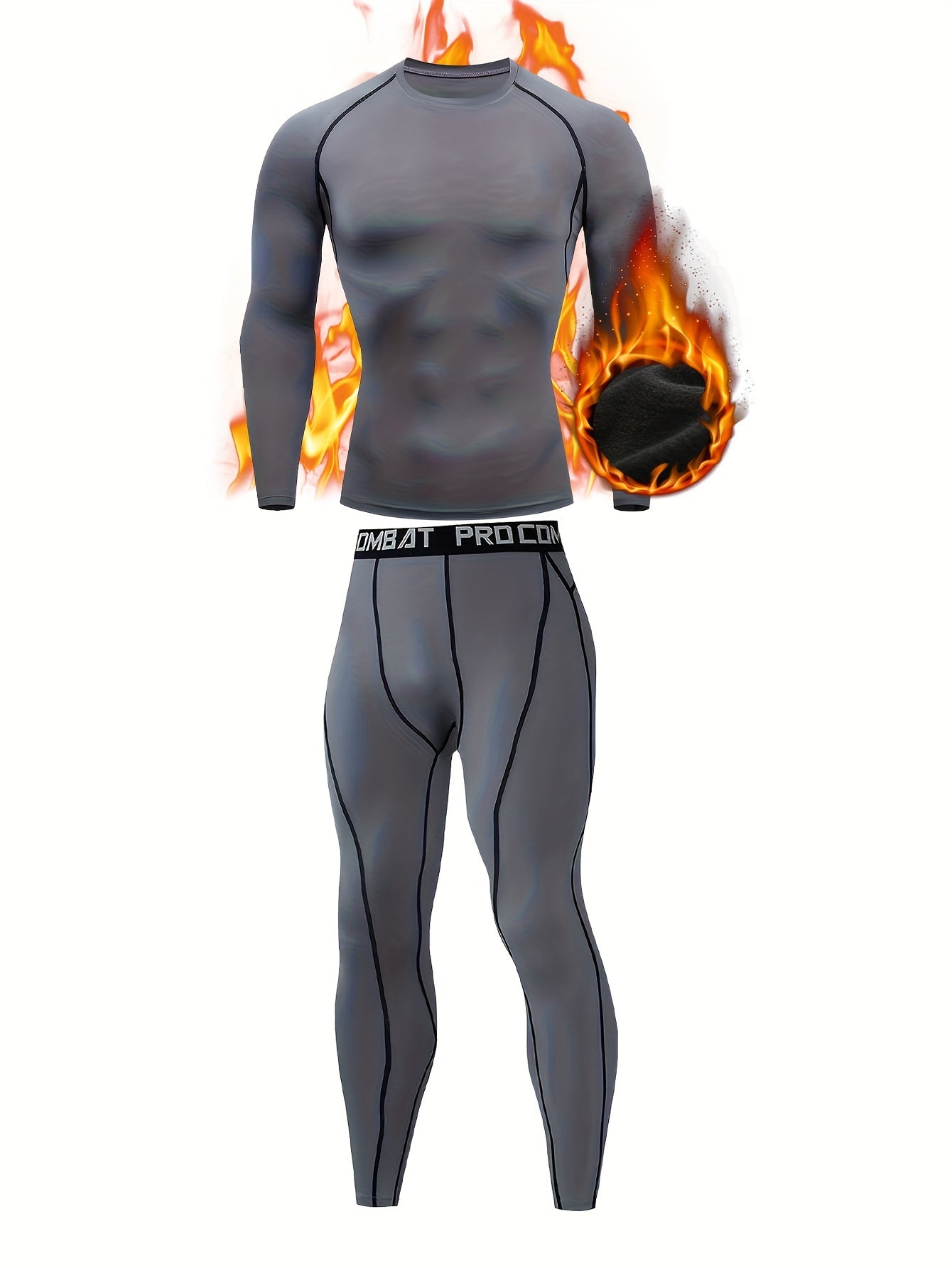 Men's Warm Fleece Underwear Set Sports Fitness Base Layer Long Sleeve Top & Pant