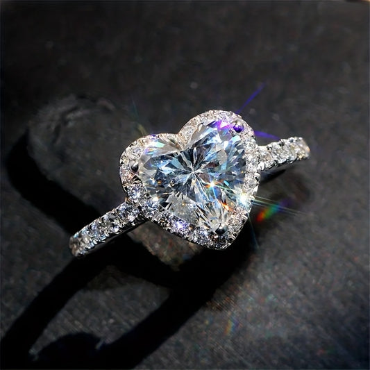 Romantic Engagement 3 Prong Heart Zirconia Rings for Women