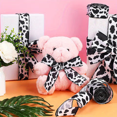 Cow Print Wired Edge Ribbon Cow Spot Pattern Ornaments Fabric Ribbons
