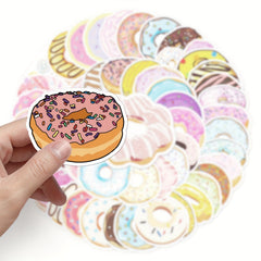 50pcs Donut Doodle Stickers Plants Round Self-adhesive