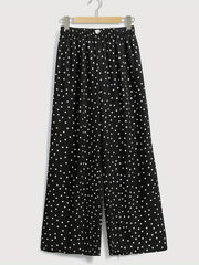  Dot Print Button Wide Leg Pants