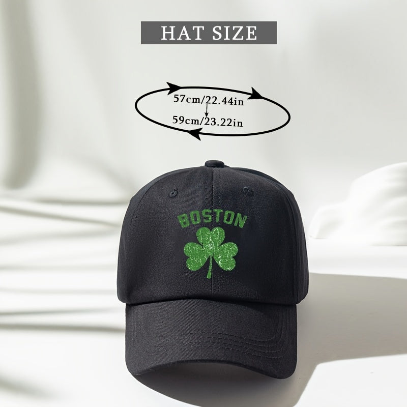 Lucky Clover BOSTON Baseball Cap Washed Distressed Sports Hat