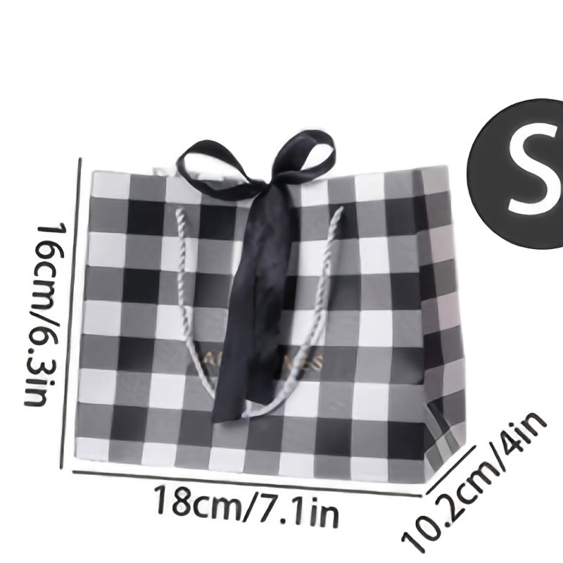 Party Birthday Gift Bag Plaid Pattern 3 Sizes With Ribbon Handbag