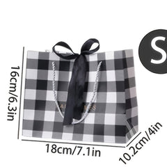 Party Birthday Gift Bag Plaid Pattern 3 Sizes With Ribbon Handbag