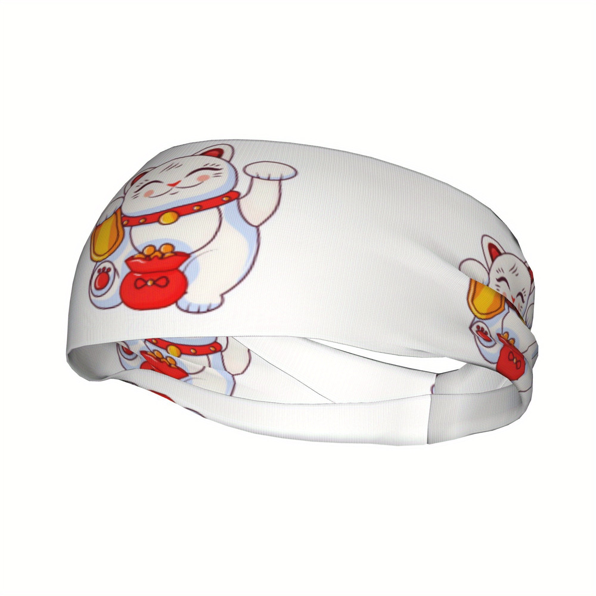 Lucky Cat Unisex Sports Headband Sweat Wicking Stretchy & Breathable Polyester