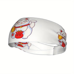 Lucky Cat Unisex Sports Headband Sweat Wicking Stretchy & Breathable Polyester
