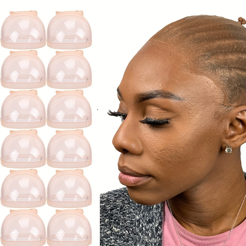 12pcs Ultra Thin Invisible HD Wig Cap Sheer Nylon Stocking Cap for Women
