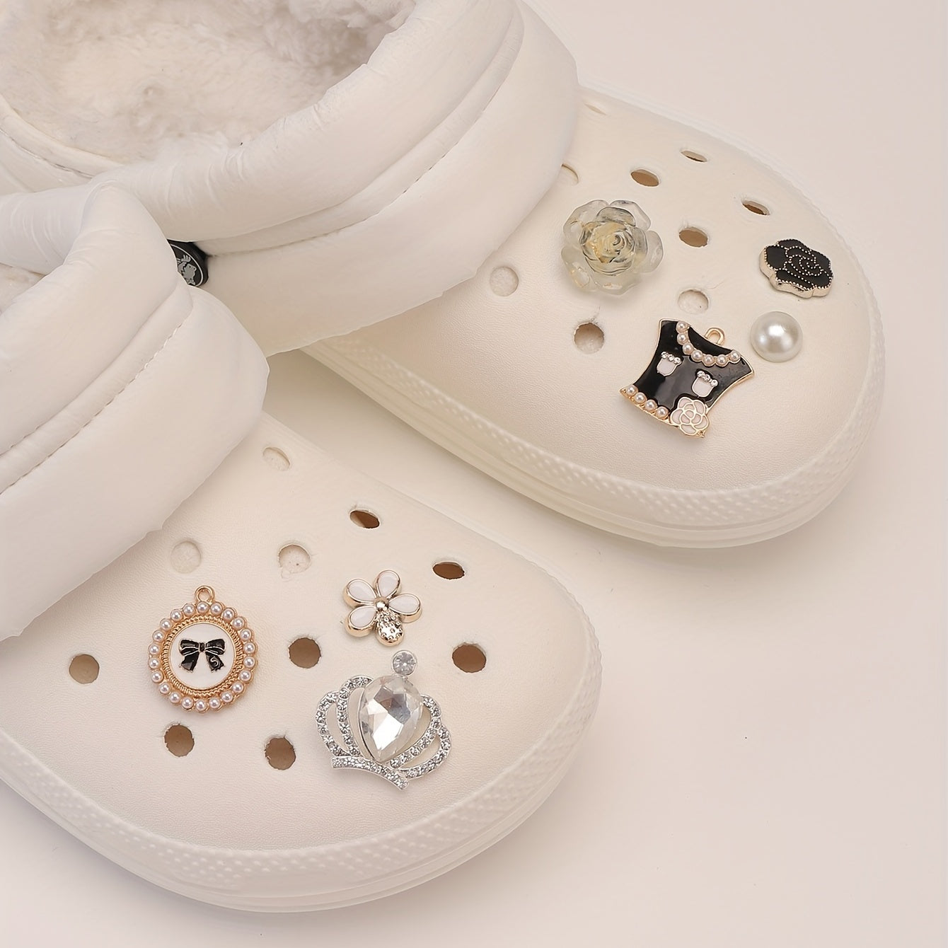 16pcs Rhinestone Pearl Shoe Charm Clog Sandal Buckle Resin Shoe Accessory
