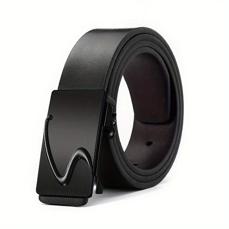 Men's Smooth Buckle PU Leather Belt for Business Travel