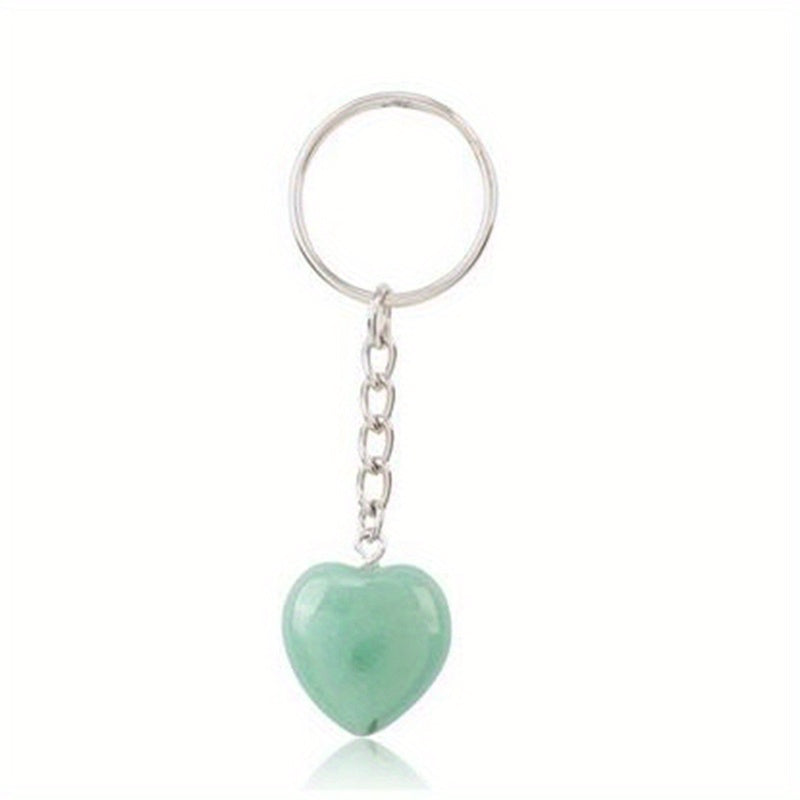 Heart Natural Stone Keychain Jewelry Key Ring Purse Bag Charm