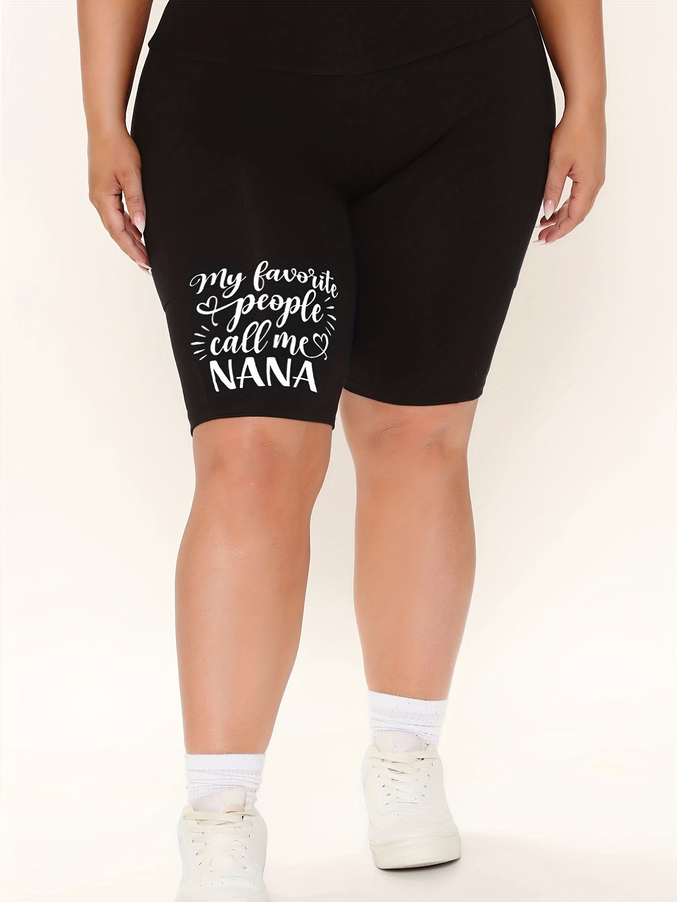 Women's Plus Letter Print High Rise Biker Shorts