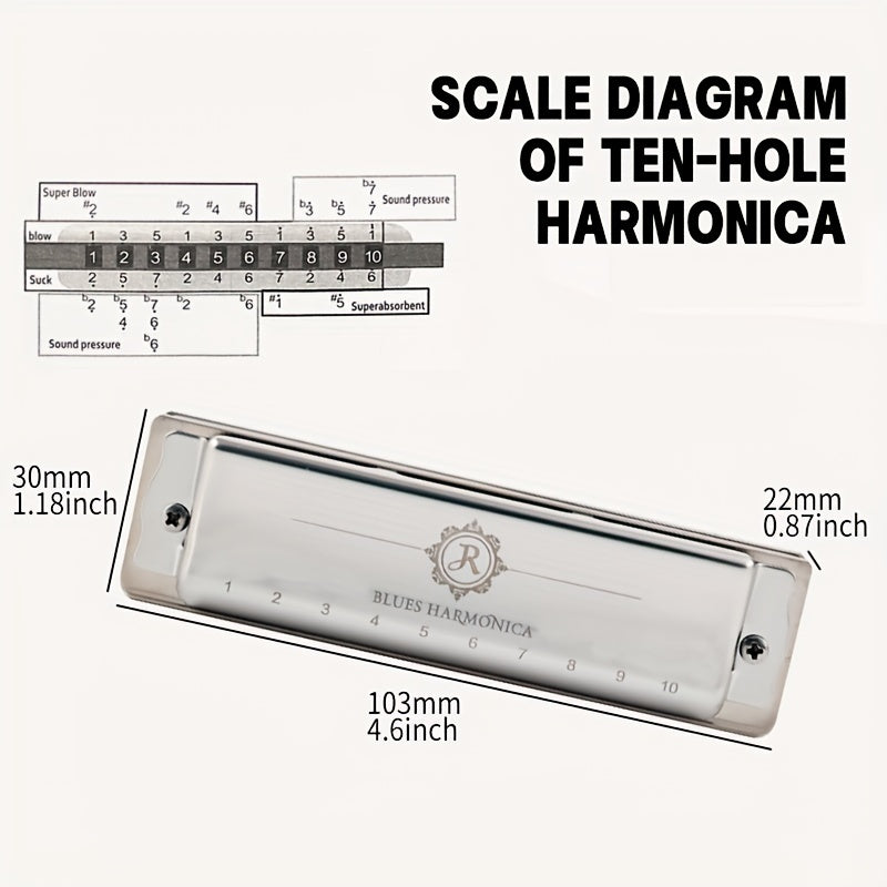 10 Hole C Key Blues Harp Ideal for Beginners