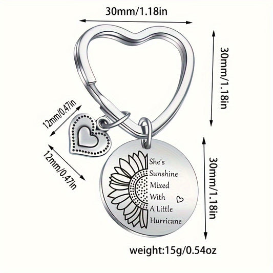 Heart Keychain Engraved Sunflower Inspirational Letter Keyring