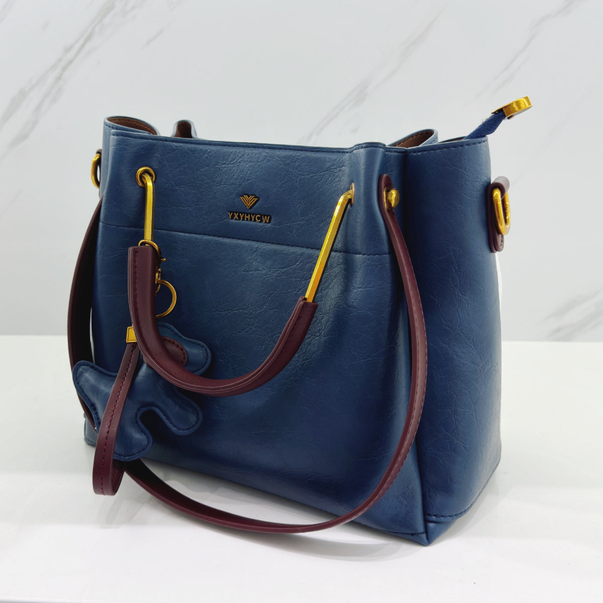 Ostrich Textured PVC Bucket Shoulder Bag Green Zipper Closure