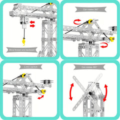 DIY Tower Crane & Windmill Building Kit Alloy Blocks Boys 8 Gift