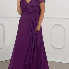  V Neck Ruffle Trim Evening Formal Dress