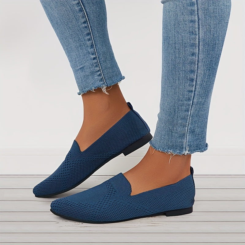 Women's Pointed Toe Ballet Flats Knit Slip On Shoes Casual Breathable
