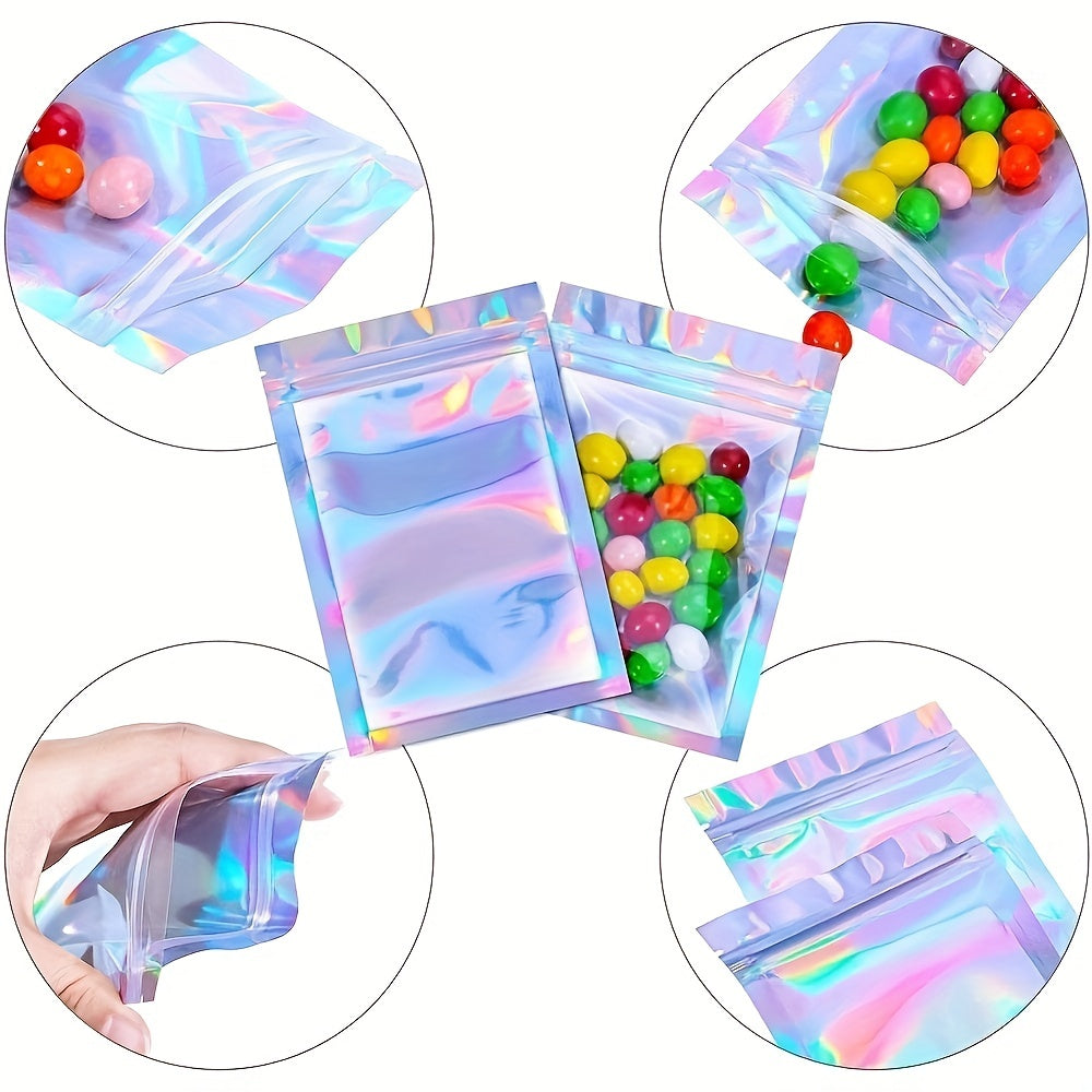 50pcs Resealable Smell Proof Bags Holographic Foil Pouch Flat Zip Lock Bag