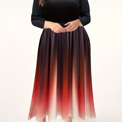 Colorblock Ombre V Neck Maxi Dress