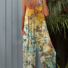 Abstract Print Spaghetti Strap Jumpsuit Wide Leg Jumpsuit