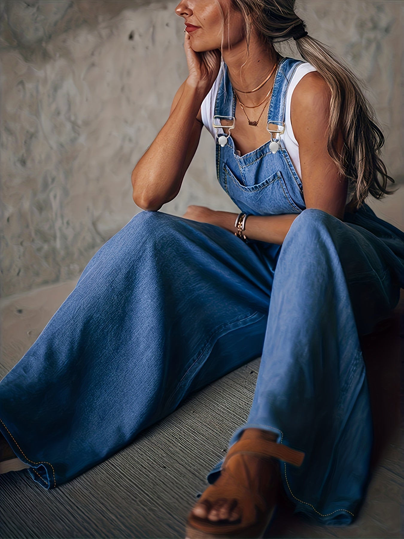 Sleeveless Denim Jumpsuit Casual Suspender Trousers