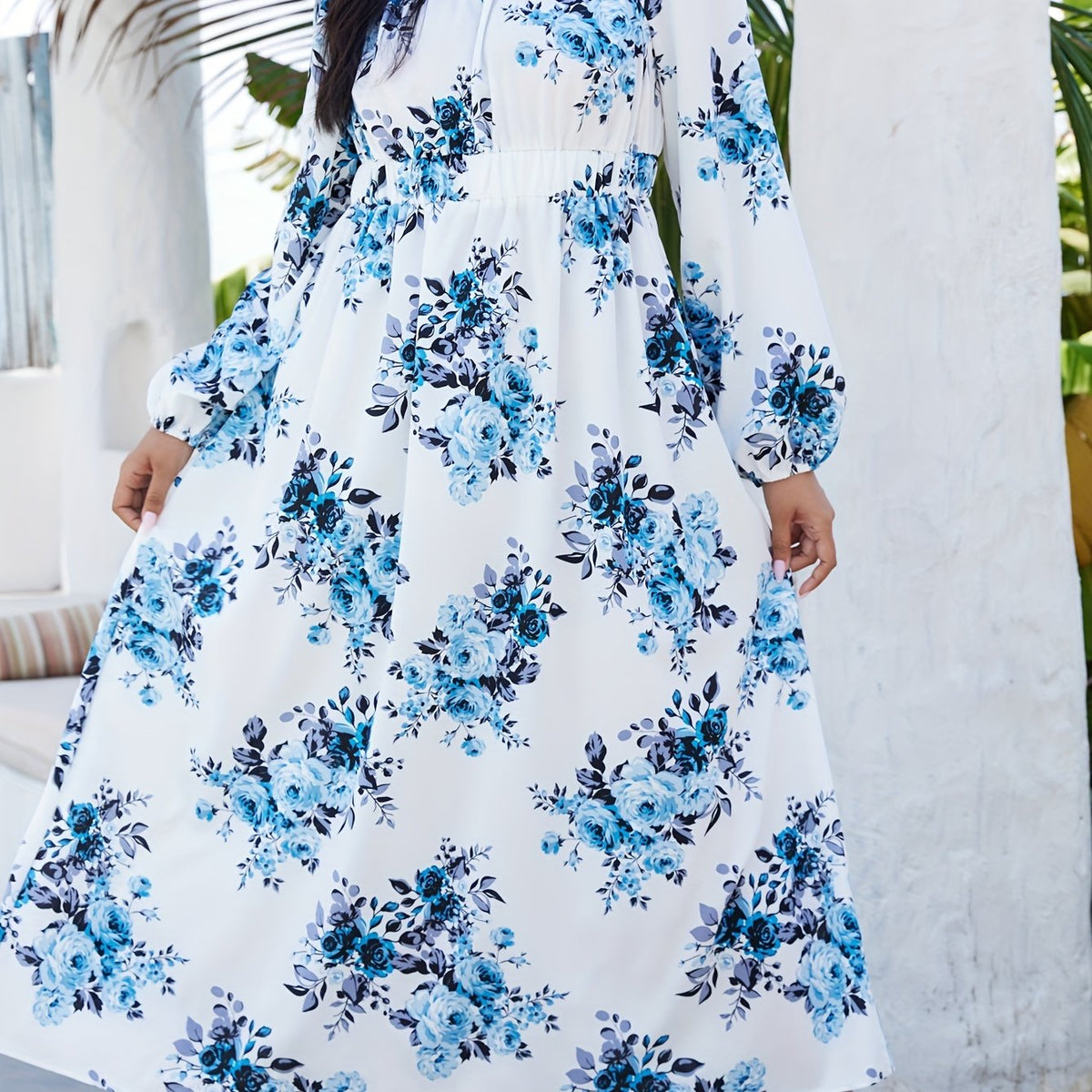 Floral Print Long Sleeve Maxi Dress Plus Size