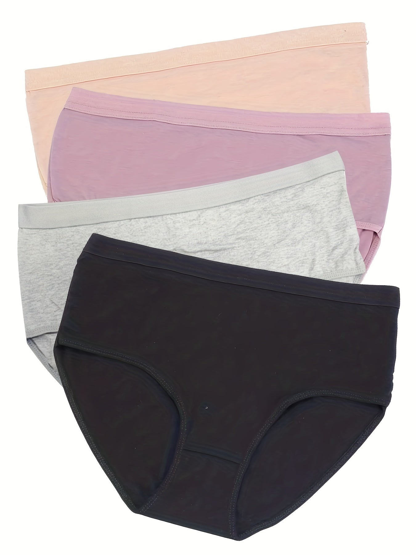 4 Pack Plus Size Basic Underwear Set Women's Plus Medium Stretch