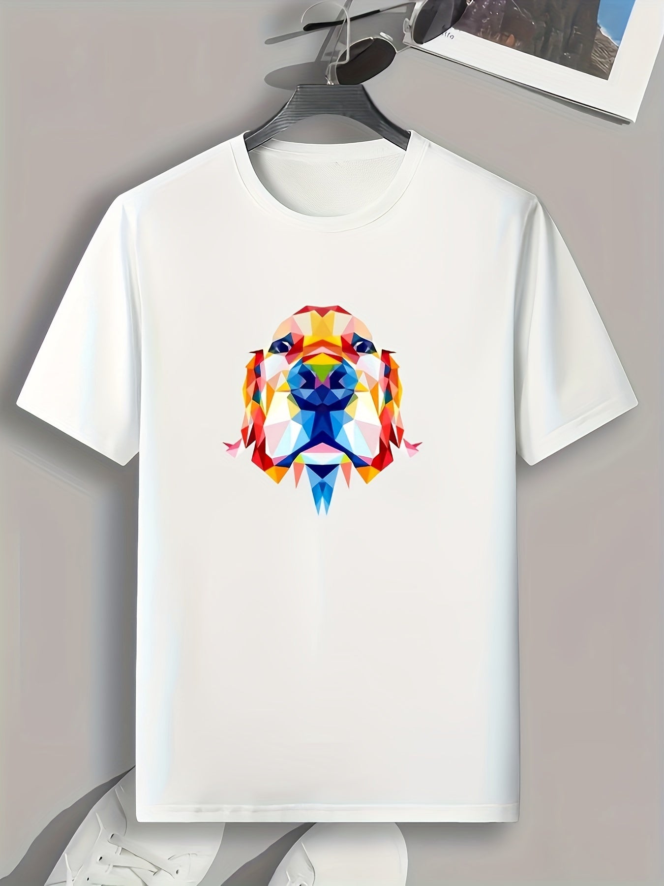 Geometric Dog Print Men's Graphic Tee for Summer