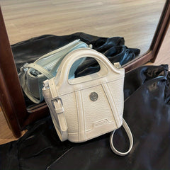 Small Satchel Crossbody Bucket Bag PU Leather Textured Bag Purse Classic
