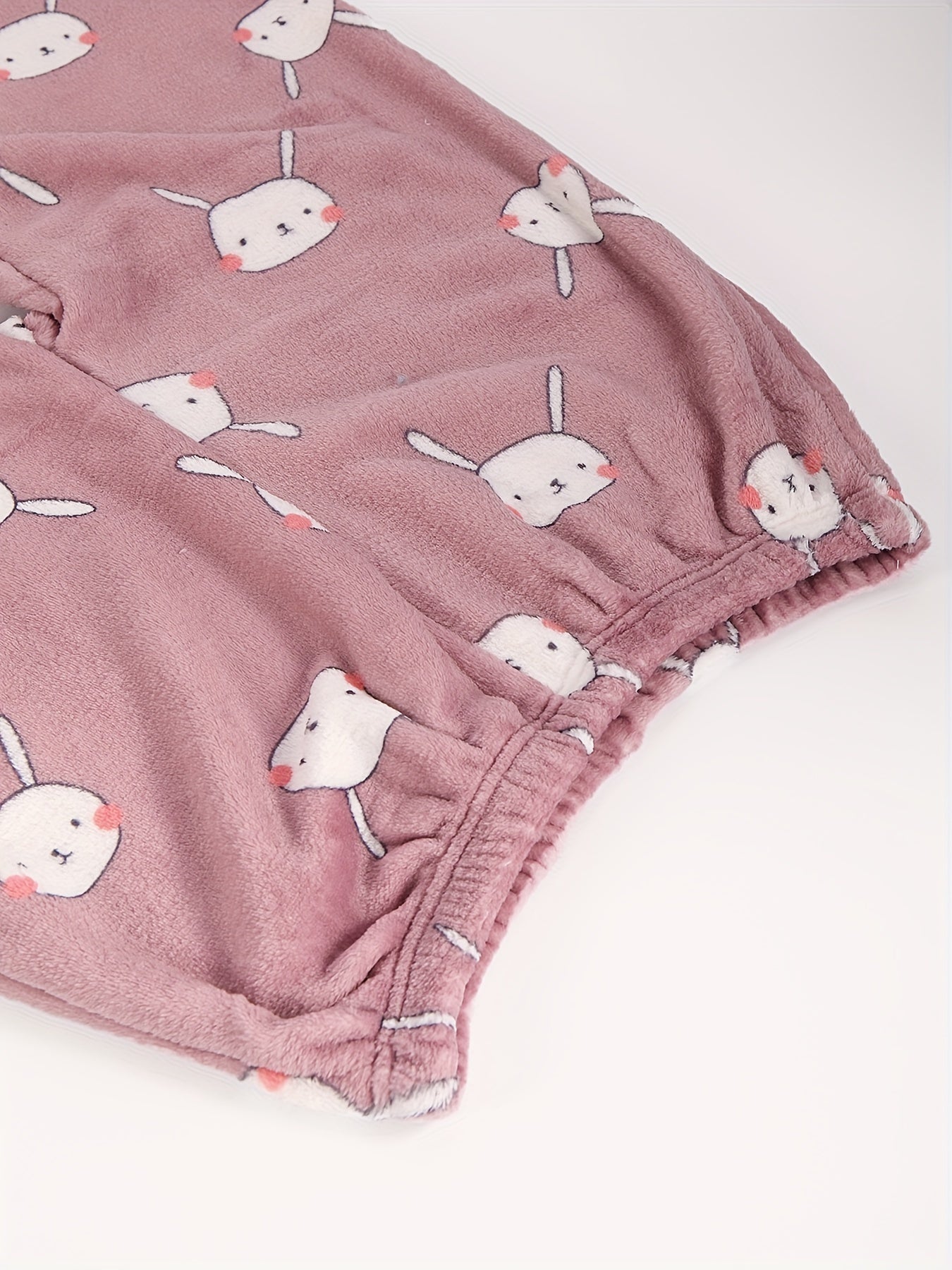 Bunny Pattern Plush Pajama Set Long Sleeve Top & Pants