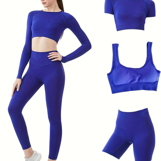 5Pcs Seamless Yoga Suit Slimming Top & High Waist Short & Pant Set