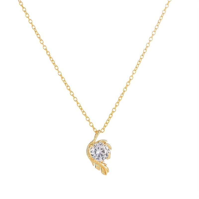 Women's Feather Pendant Necklace Birthday Gift Wedding Jewelry