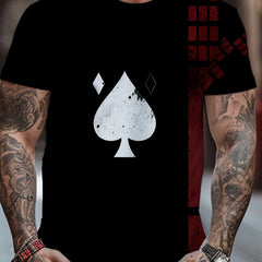 Men's 3D Spade Print T-shirt Casual Crew Neck Tee