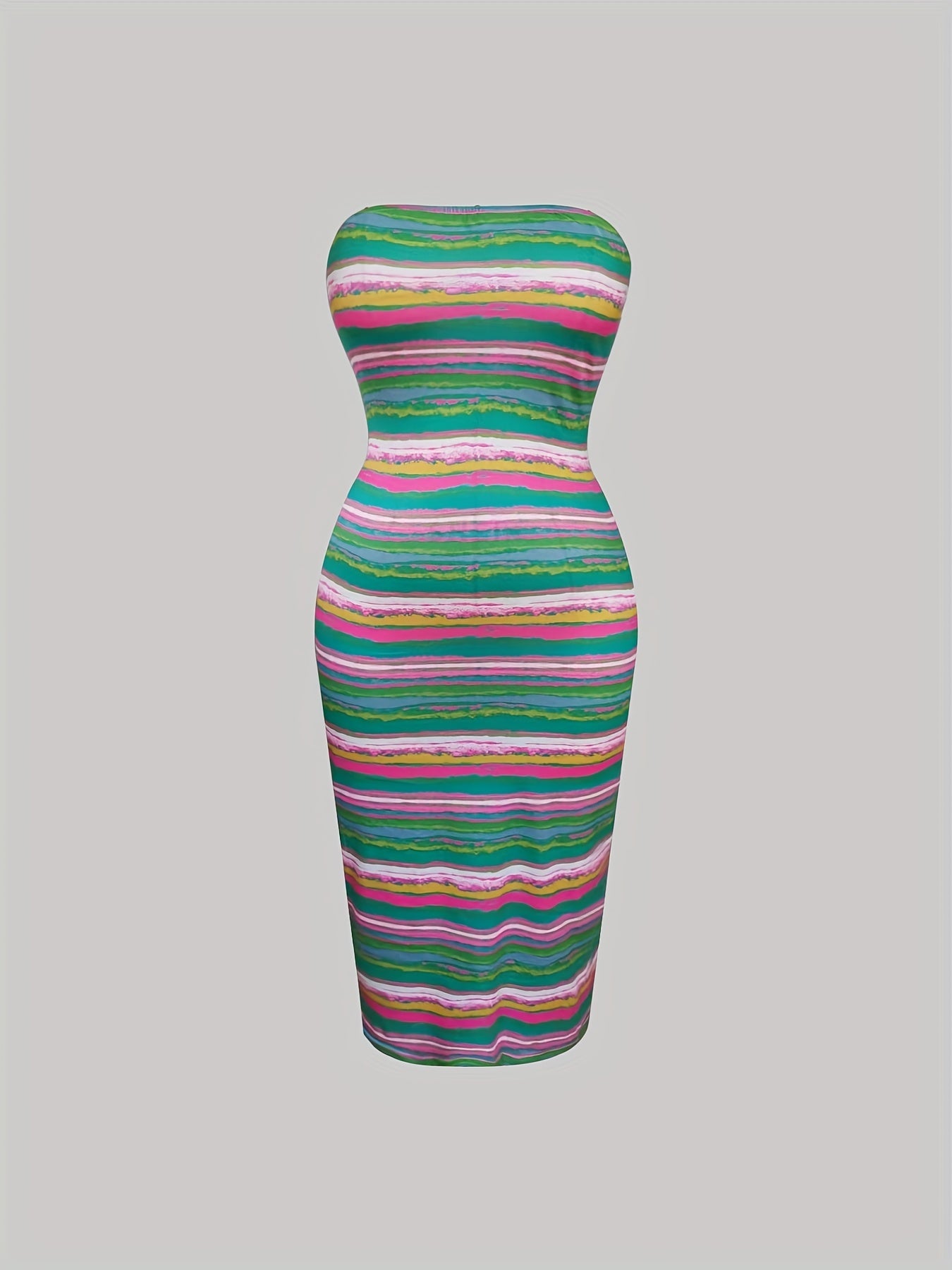  Colorblock Striped Stretch Midi Dress