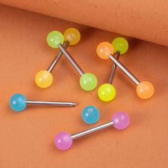6 Pcs Glow In Dark Tongue Rings 14G Stainless Steel Bar Unisex 6mm Acrylic Ball