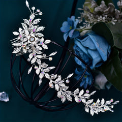 AB Rhinestone Bridal Hair Comb Sparkling Flower Wedding Prom Formal Events