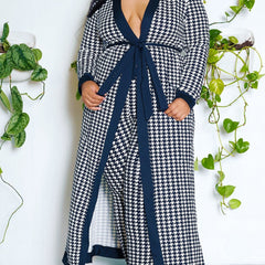  Houndstooth Print Robe & Pants Set