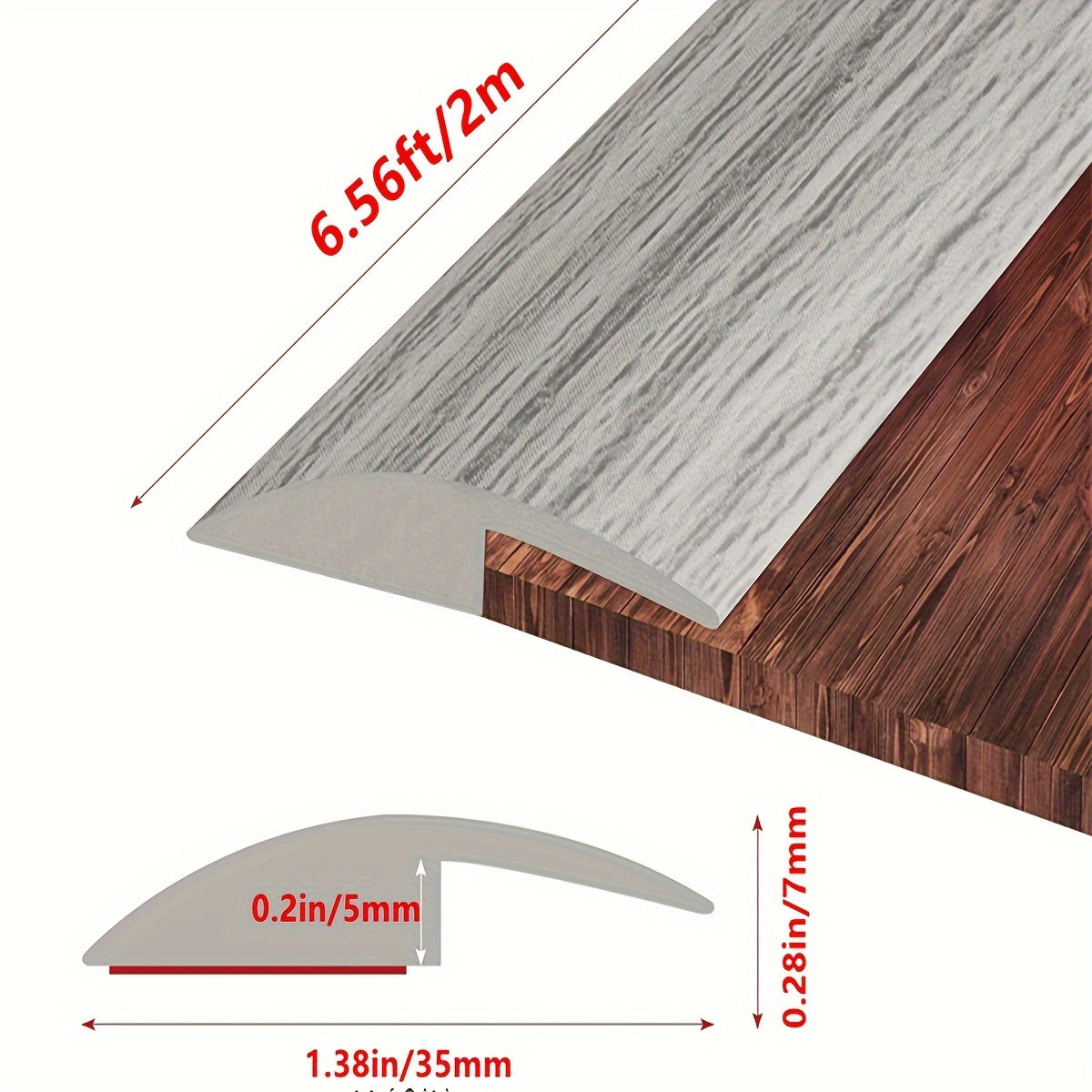 6.56ft Self Adhesive Floor Transition Strip PVC Threshold Transitions