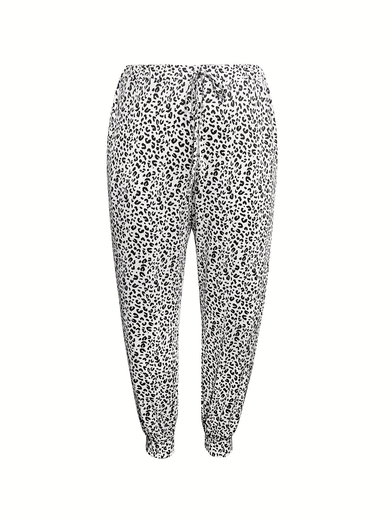 Women's Plus Leopard Print Drawstring Tapered Leg Pants With Pockets