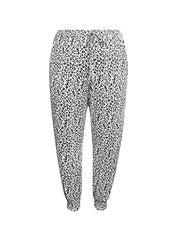 Women's Plus Leopard Print Drawstring Tapered Leg Pants With Pockets