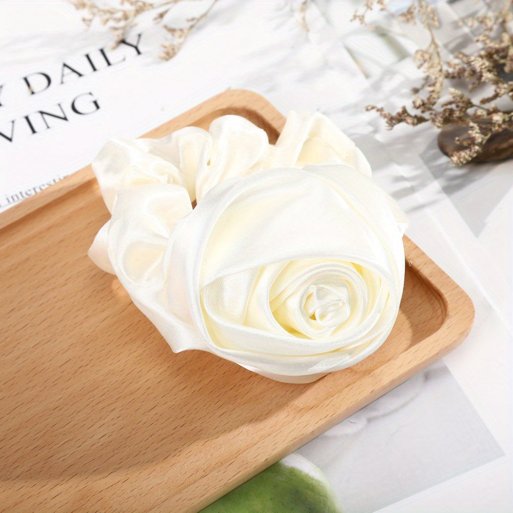 Solid Rose Silk Scrunchie Ponytail Holder Hair Band