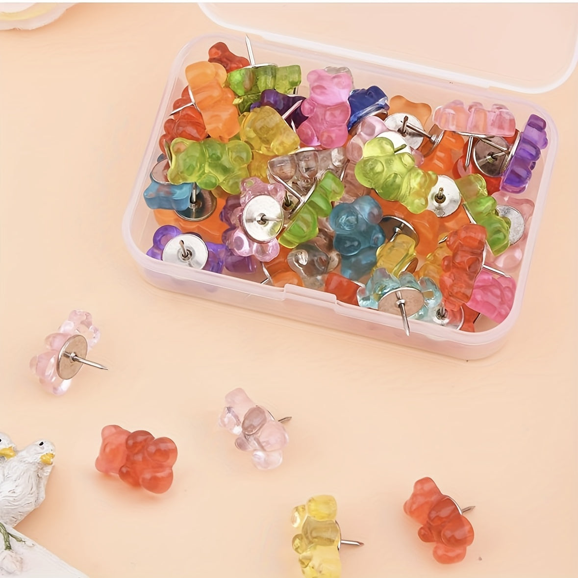 50pcs Bear Pushpins Translucent Decorative Pins for Cork Boards