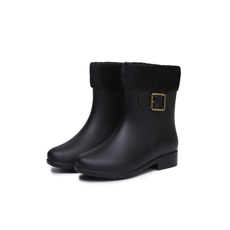 Women's Plush Lined Short Rain Boots Anti slip Waterproof Shoes