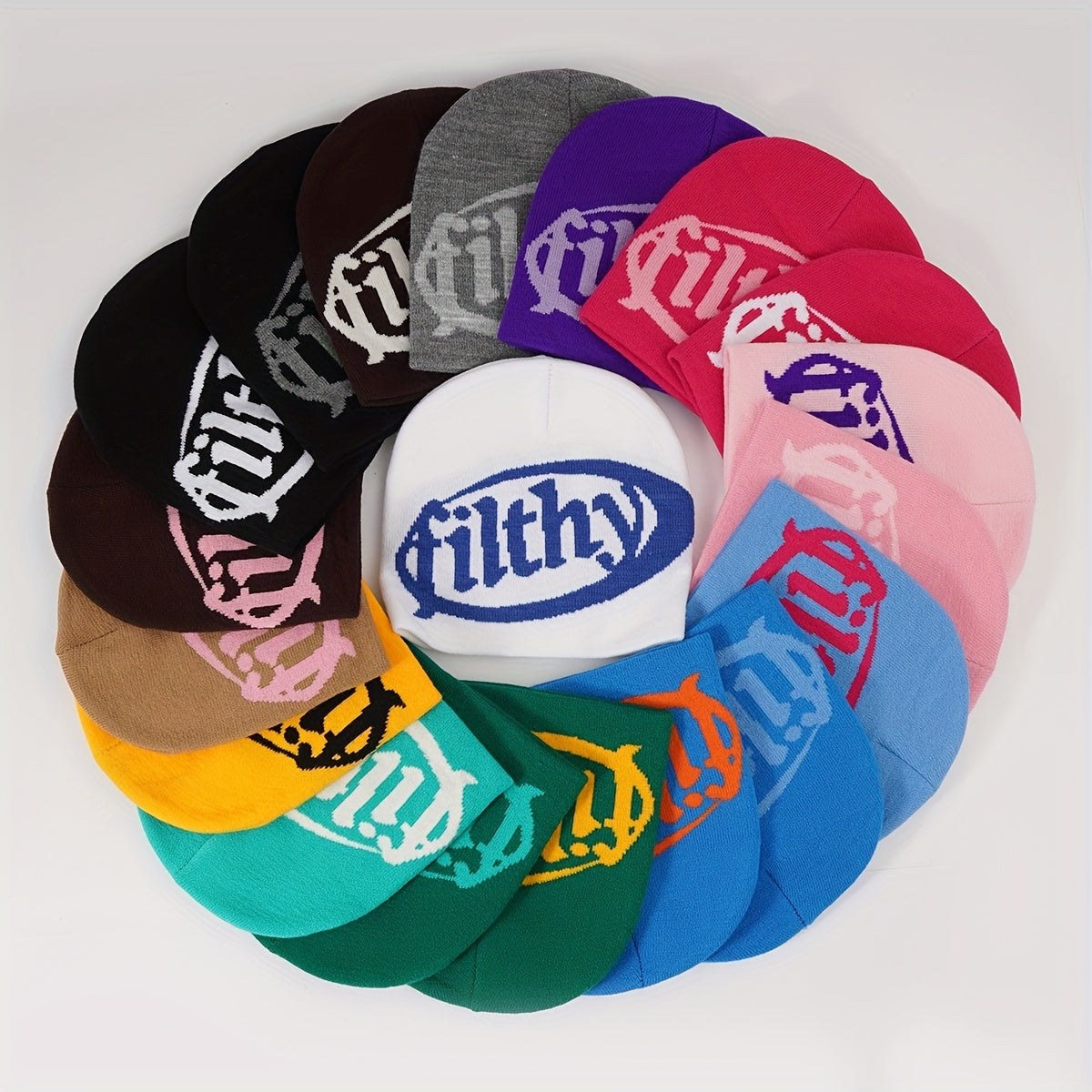 Y2K Beanie Cap Letter Jacquard Knitted Warm Hat Unisex Lightweight Skull Cap