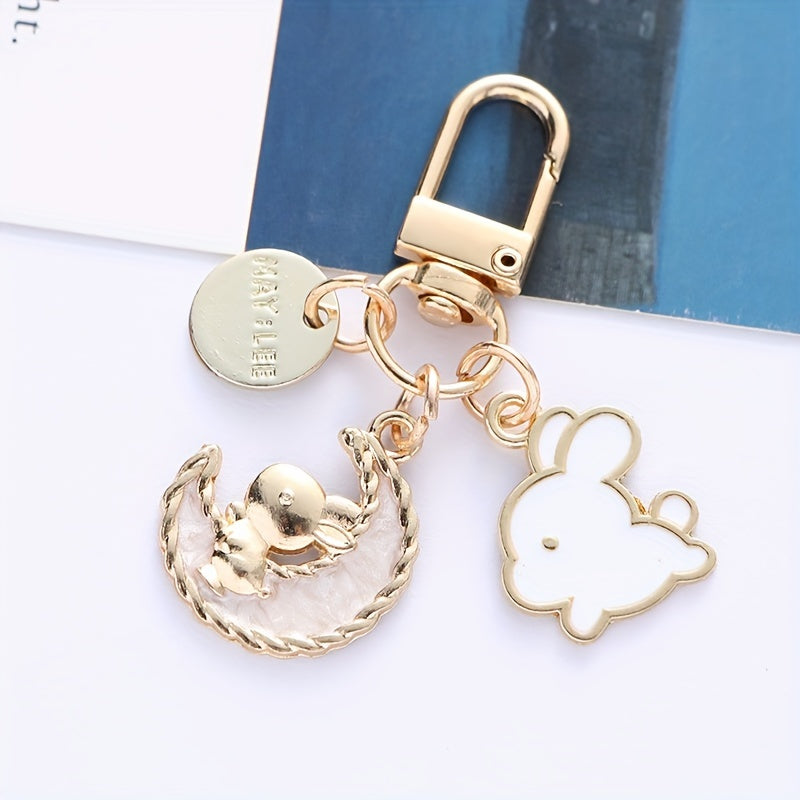 Cartoon Moon Rabbit Keychain For Girls Women Bunny Bag Pendant
